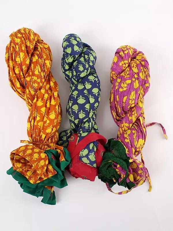 Exotic India Lot Of Three Crushed Long Ghagra Skirts From Jodhpur With All-Over Printed Flowers 