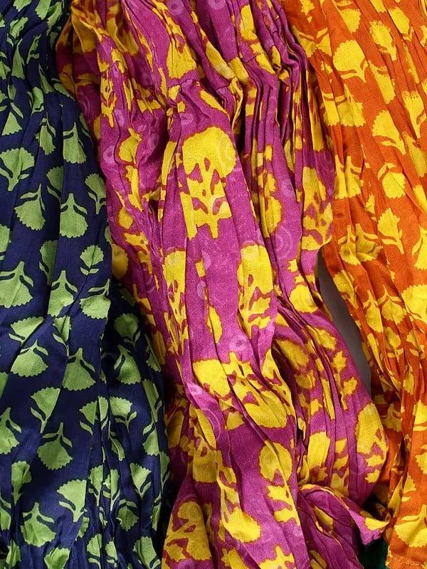 Exotic India Lot Of Three Crushed Long Ghagra Skirts From Jodhpur With All-Over Printed Flowers 