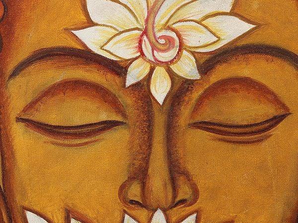 Exotic India Lotus Buddha Oil Painting With Carved Floral Frame 