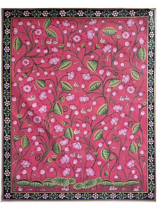 exotic india Lotus Flower Pichwai Painting | Watercolor On Cotton 