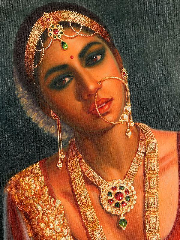 Exotic India Love Lorn Lady Oil Painting On Canvas | Without Frame