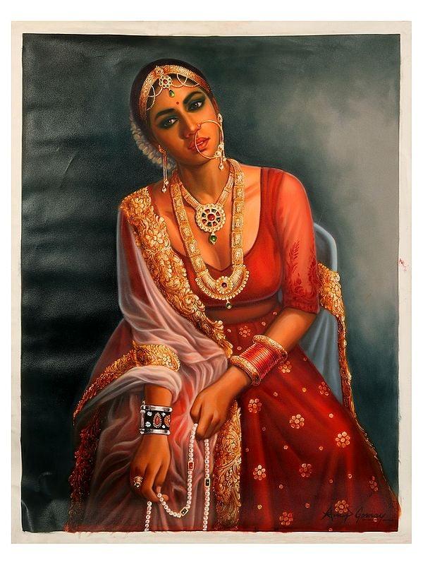 exotic india Love Lorn Lady Oil Painting on Canvas | Without Frame 
