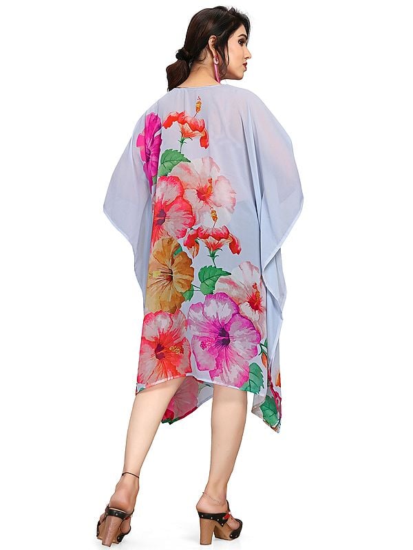 Exotic India Lunar-Rock Georgette Floral Print Short Kaftan