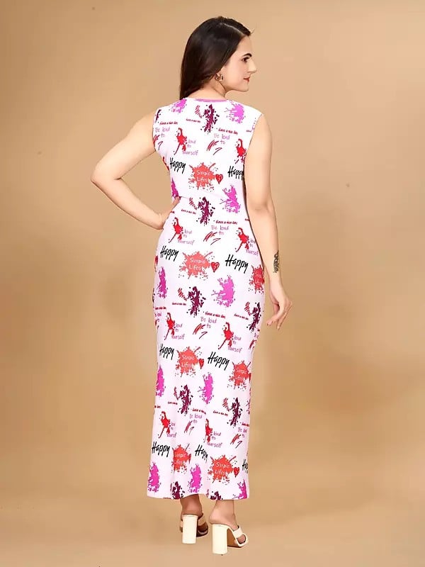 Exotic India Lycra Indo-Western One Piece Designer Party Wear Printed Attractive Gown 