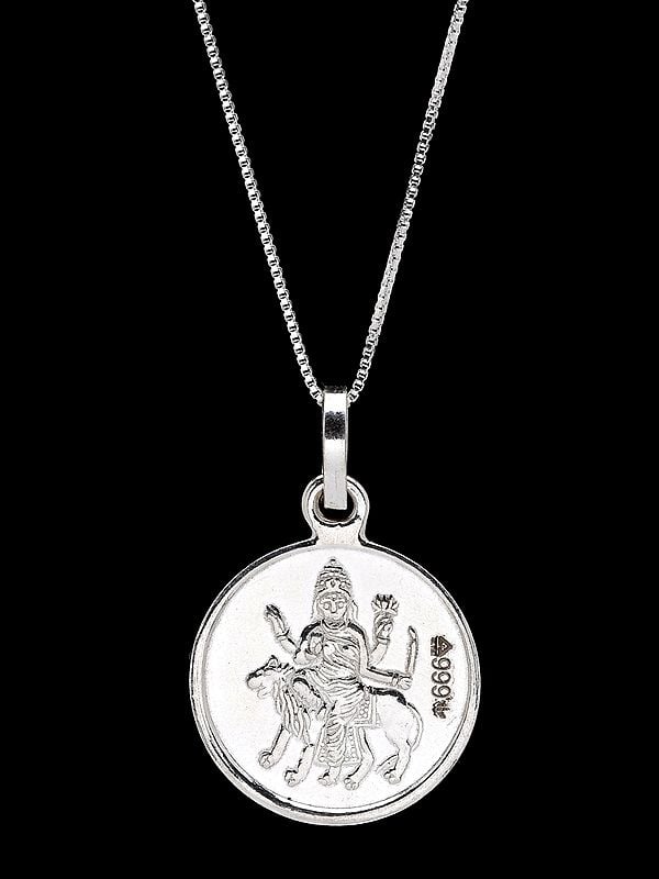 exotic india Maa Katyayani Pendant with Katyayani Yantra on Reverse (Two Sided Pendant) 