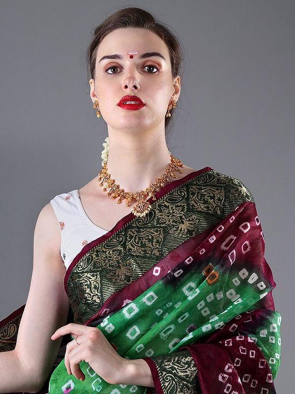 Exotic India "Maanga Malai" The Mango Necklace Set -Traditional South Indian Necklace Earring Set 