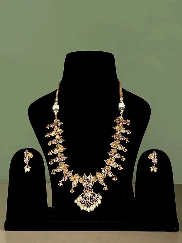 Exotic India "Maanga Malai" The Mango Necklace Set -Traditional South Indian Necklace Earring Set 
