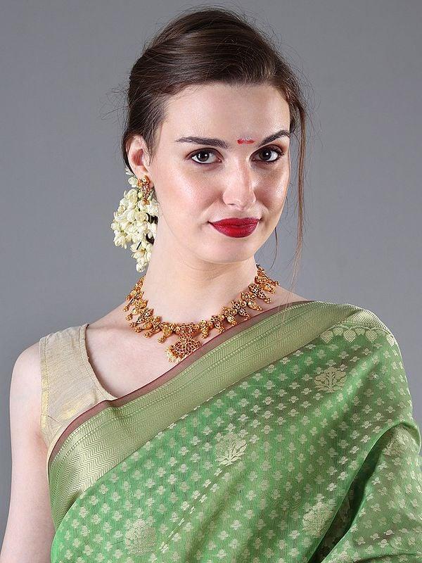 exotic india "Maanga Malai" The Mango Necklace Set -Traditional South Indian Necklace Earring Set 