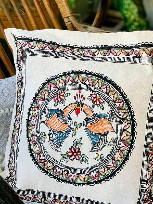 Exotic India Madhubani Art Work Handpainted Cushion Cover Pure Cotton| Mrunamayee Chandurkar Bakal 
