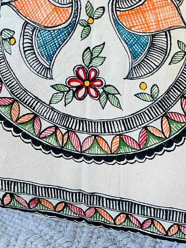 Exotic India Madhubani Art Work Handpainted Cushion Cover Pure Cotton| Mrunamayee Chandurkar Bakal 