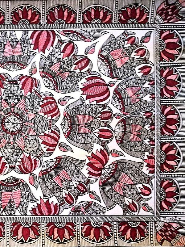 Exotic India Madhubani Lotus And Matsya Raas | Fineliners And Alcohol Markers On Paper | By Ruchi