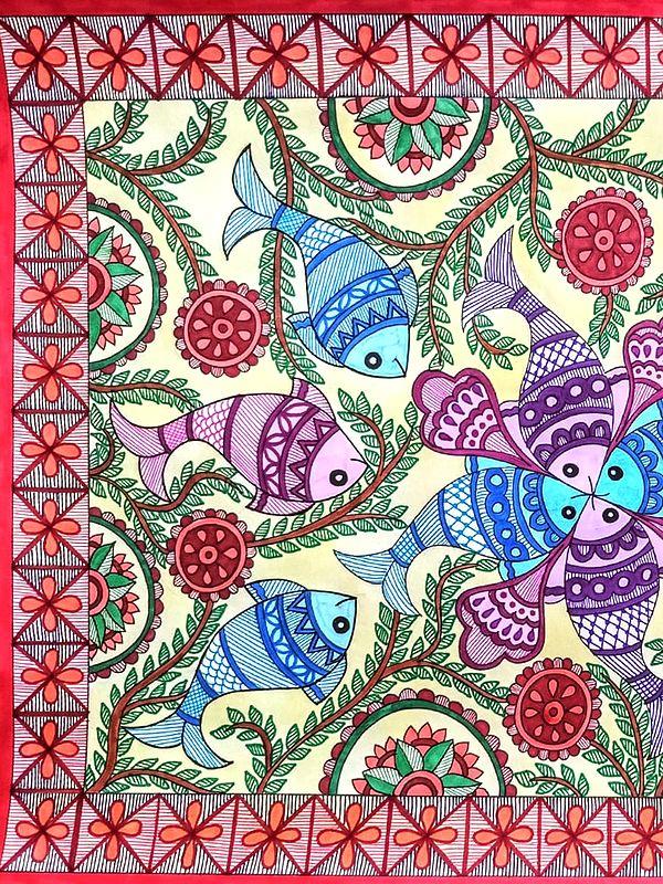 Exotic India Madhubani Matsya Raas | Alcohol Markers And Fineliners On Paper | By Ruchi