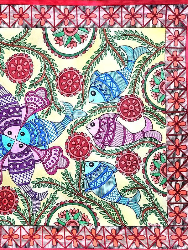 Exotic India Madhubani Matsya Raas | Alcohol Markers And Fineliners On Paper | By Ruchi