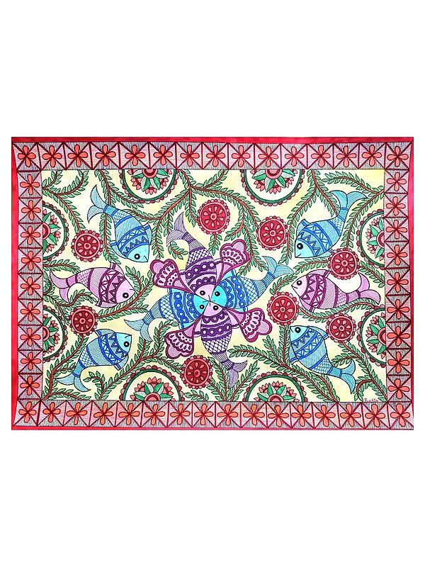 exotic india Madhubani Matsya Raas | Alcohol Markers And Fineliners On Paper | By Ruchi 