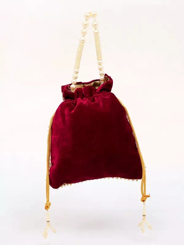 Exotic India Magenta-Purple Potli Bags With Floral Embroidered Beads And Crystals 