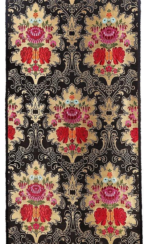 exotic india Magical Forest Handloom Brocade Fabric from Banaras with Floral Weave 