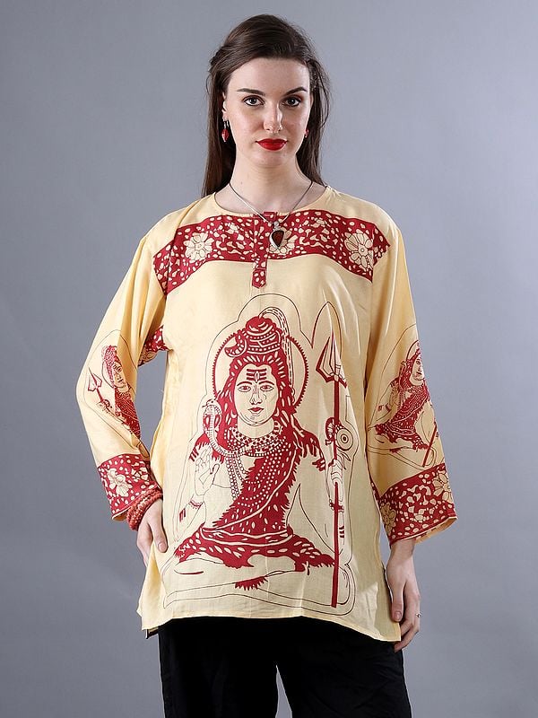 exotic india Mahadev Printed Full Sleeves Short Kurti
