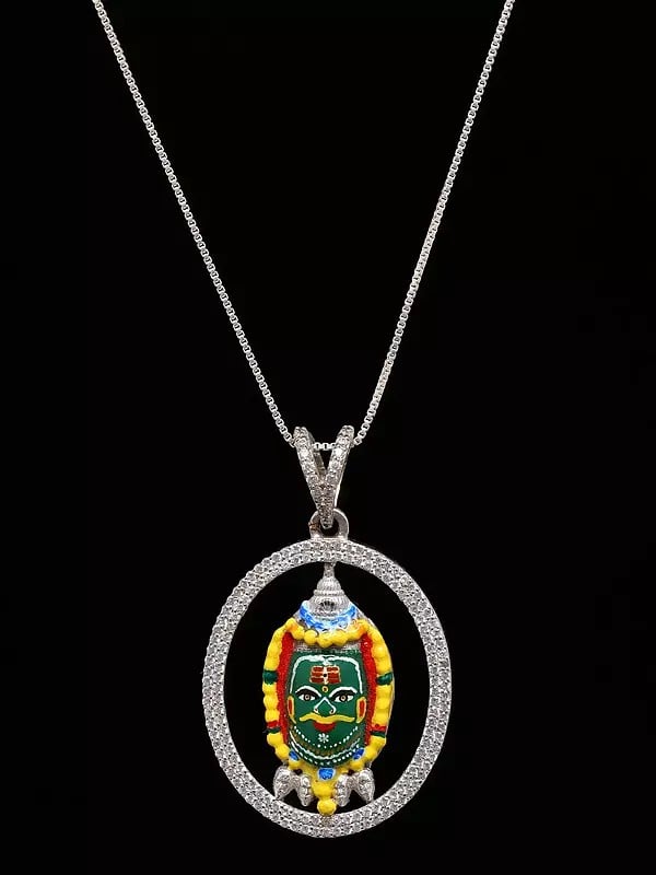 Exotic India Mahakal Oval Shape Enamel Sterling Silver Pendant 