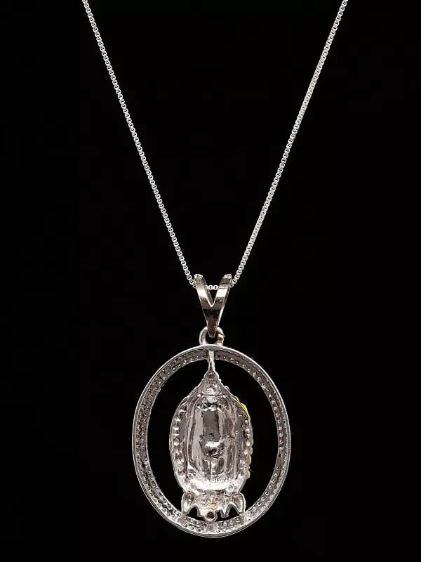 Exotic India Mahakal Oval Shape Enamel Sterling Silver Pendant 