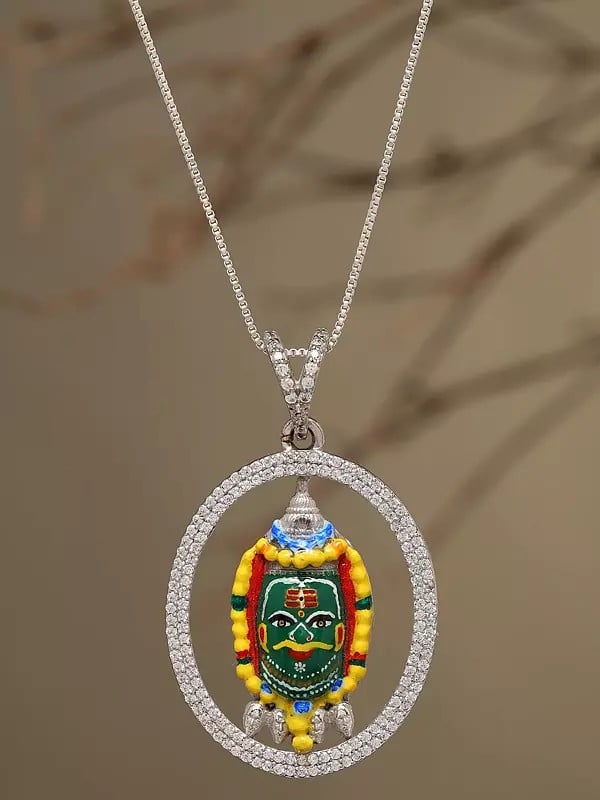 Exotic India Mahakal Oval Shape Enamel Sterling Silver Pendant 