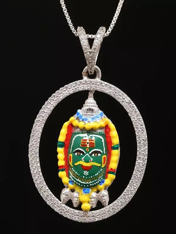 exotic india Mahakal Oval Shape Enamel Sterling Silver Pendant 