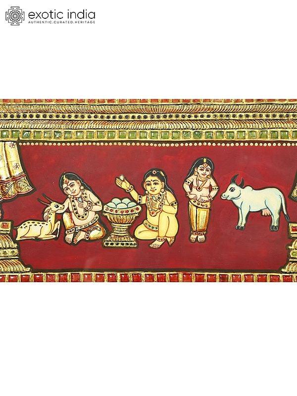 Exotic India Makhan Chor Krishna | 24 Karat Gold Work | Framed Tanjore Painting 