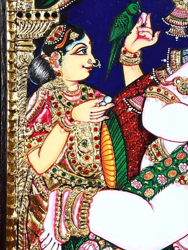 Exotic India Makhanchor Krishna | 24 Karat Gold Work | Framed Tanjore Painting 