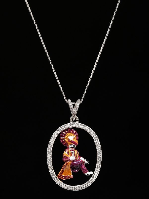 Exotic India Mama Dev Enamel Sterling Silver Pendant 