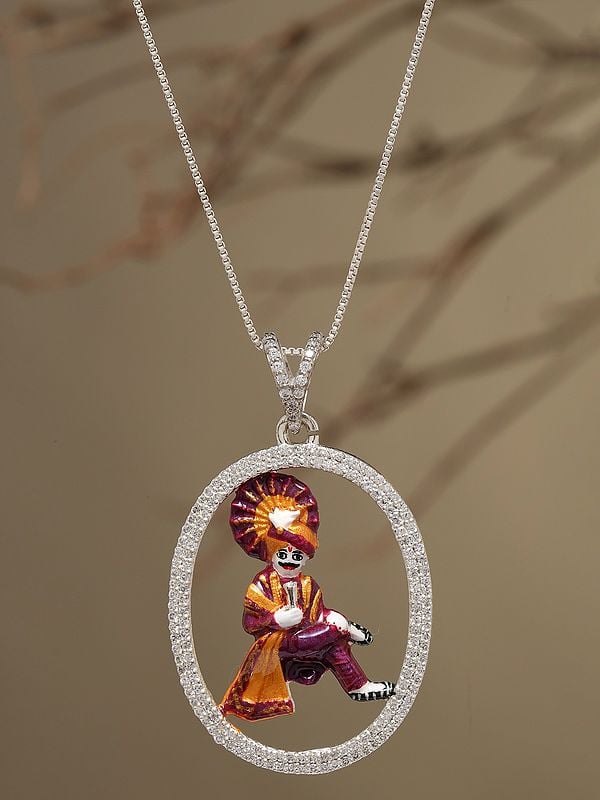 Exotic India Mama Dev Enamel Sterling Silver Pendant 