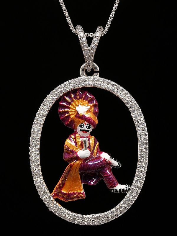 exotic india Mama Dev Enamel Sterling Silver Pendant