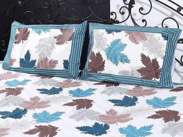 Exotic India Maple Leaf Printed Cotton Queen Size Bedsheet With Two Pillow Cover 