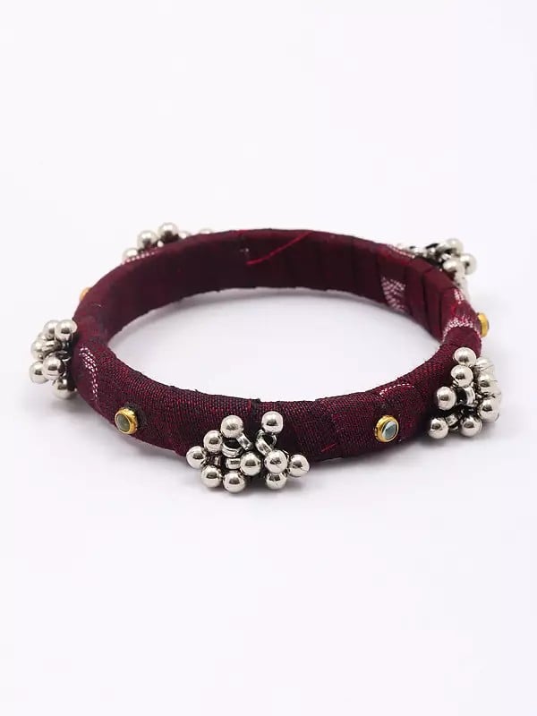 Exotic India Maroon Handloom Sambalpuri Fabric Ghungroo Pair Of Bangle 