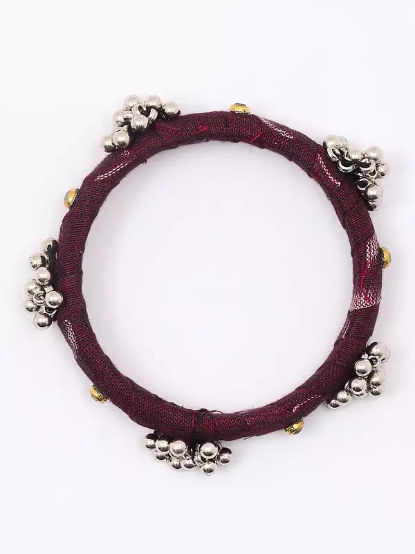 Exotic India Maroon Handloom Sambalpuri Fabric Ghungroo Pair Of Bangle 
