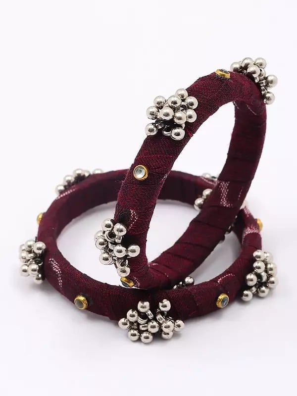 exotic india Maroon Handloom Sambalpuri Fabric Ghungroo Pair of Bangle 