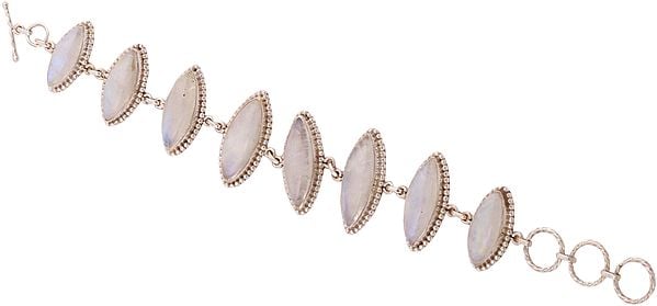 Exotic India Marquise Bracelet Studded With Rainbow Moonstones 