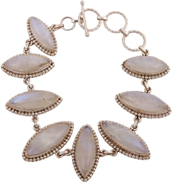 exotic india Marquise Bracelet Studded with Rainbow Moonstones 