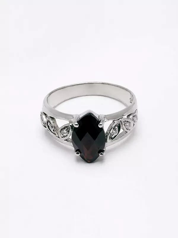 Exotic India Marquise Cut Black Onyx Ring With Cubic Zirconia 