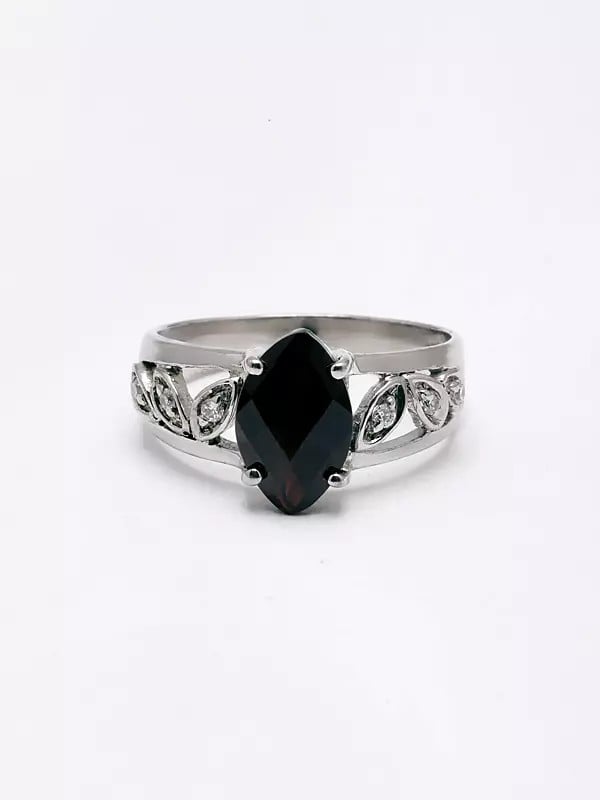 exotic india Marquise Cut Black Onyx Ring with Cubic Zirconia 