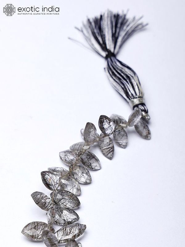 Exotic India Marquise Cut Black Rutile Quartz Beads (Price Per String) 