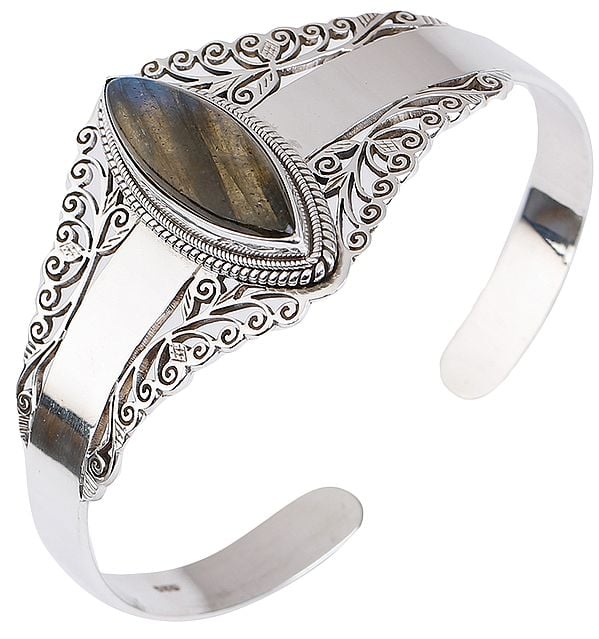 exotic india Marquise Cut Labradorite Cuff Bracelet (Adjustable Size)