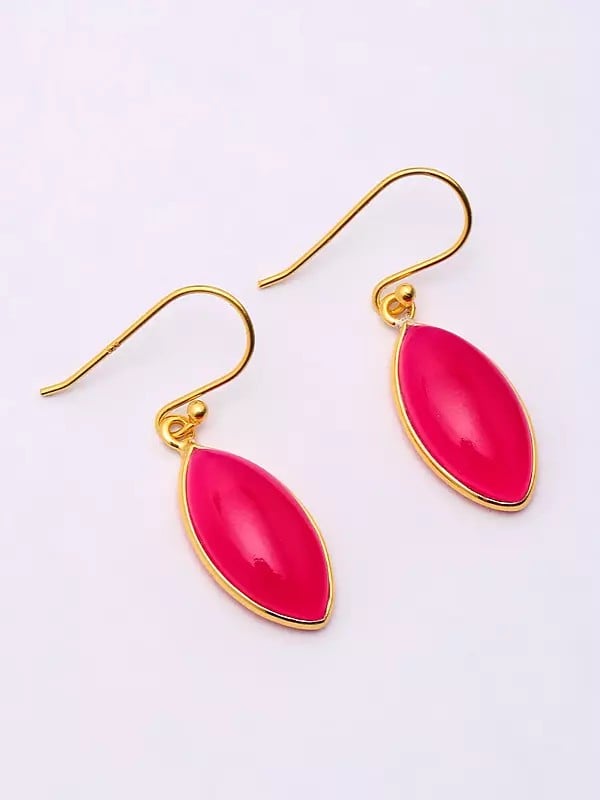 Exotic India Marquise Cut Pink Fuchsia Chalcedony Earrings 