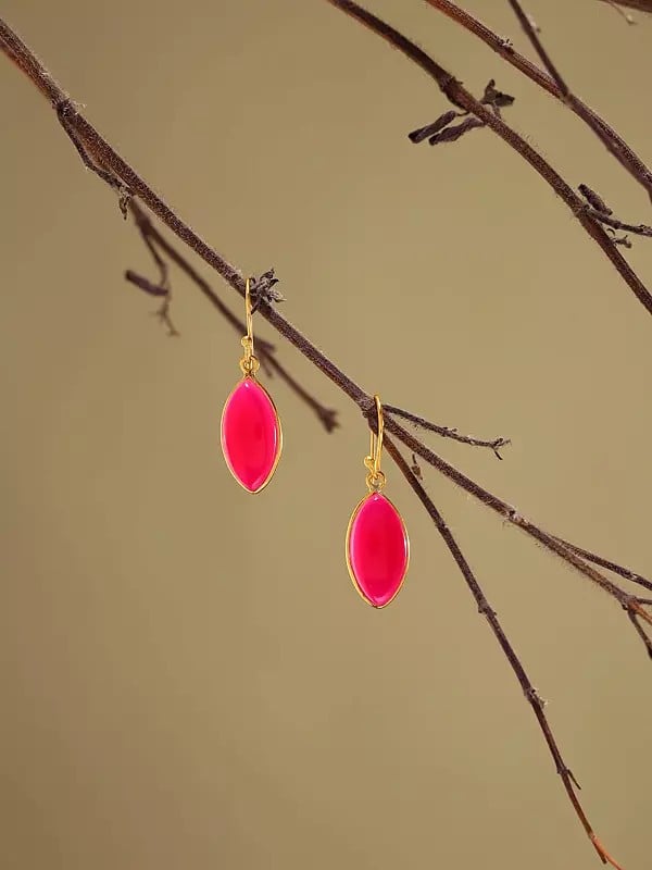 Exotic India Marquise Cut Pink Fuchsia Chalcedony Earrings 