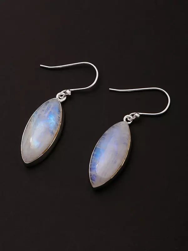 Exotic India Marquise Cut Rainbow Moonstone Earrings 