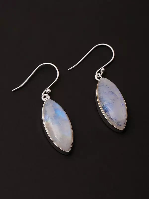 Exotic India Marquise Cut Rainbow Moonstone Earrings 