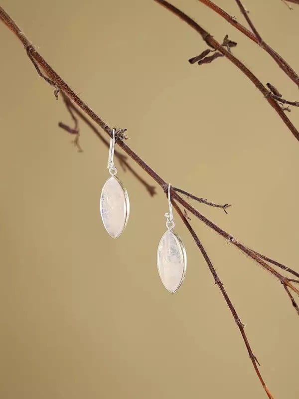 Exotic India Marquise Cut Rainbow Moonstone Earrings 