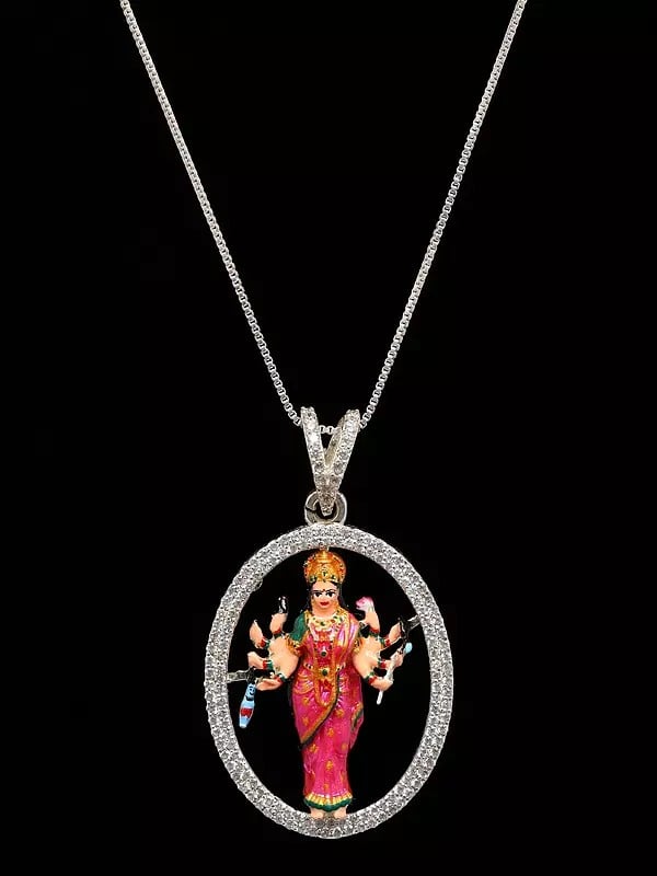 Exotic India Mata Sadhi Form Of Goddess Durga Oval Shape Pendant (Rare Goddess Of India) 