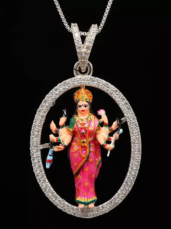 exotic india Mata Sadhi Form of Goddess Durga Oval Shape Pendant (Rare Goddess of India) 