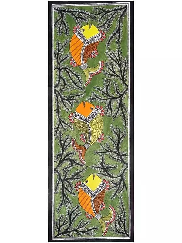 exotic india Matsya Nritya Madhubani Painting | Acrylic On Handmade Paper | By Pallavi 