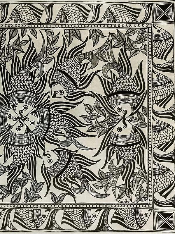 Exotic India Matsya Raas Madhubani Painting | Fineliners On Paper | By Ruchi 