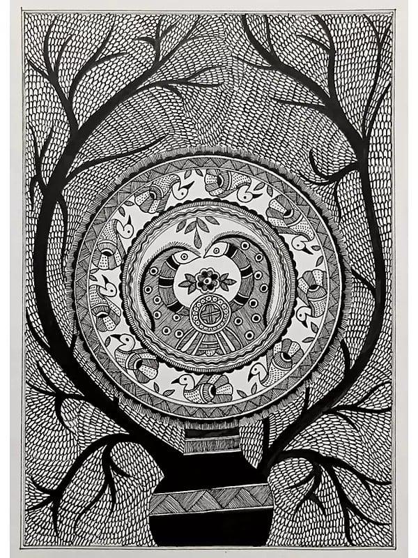 exotic india Matsya Rass Madhubani Painting | Acrylic On Handmade Paper | By Pallavi 